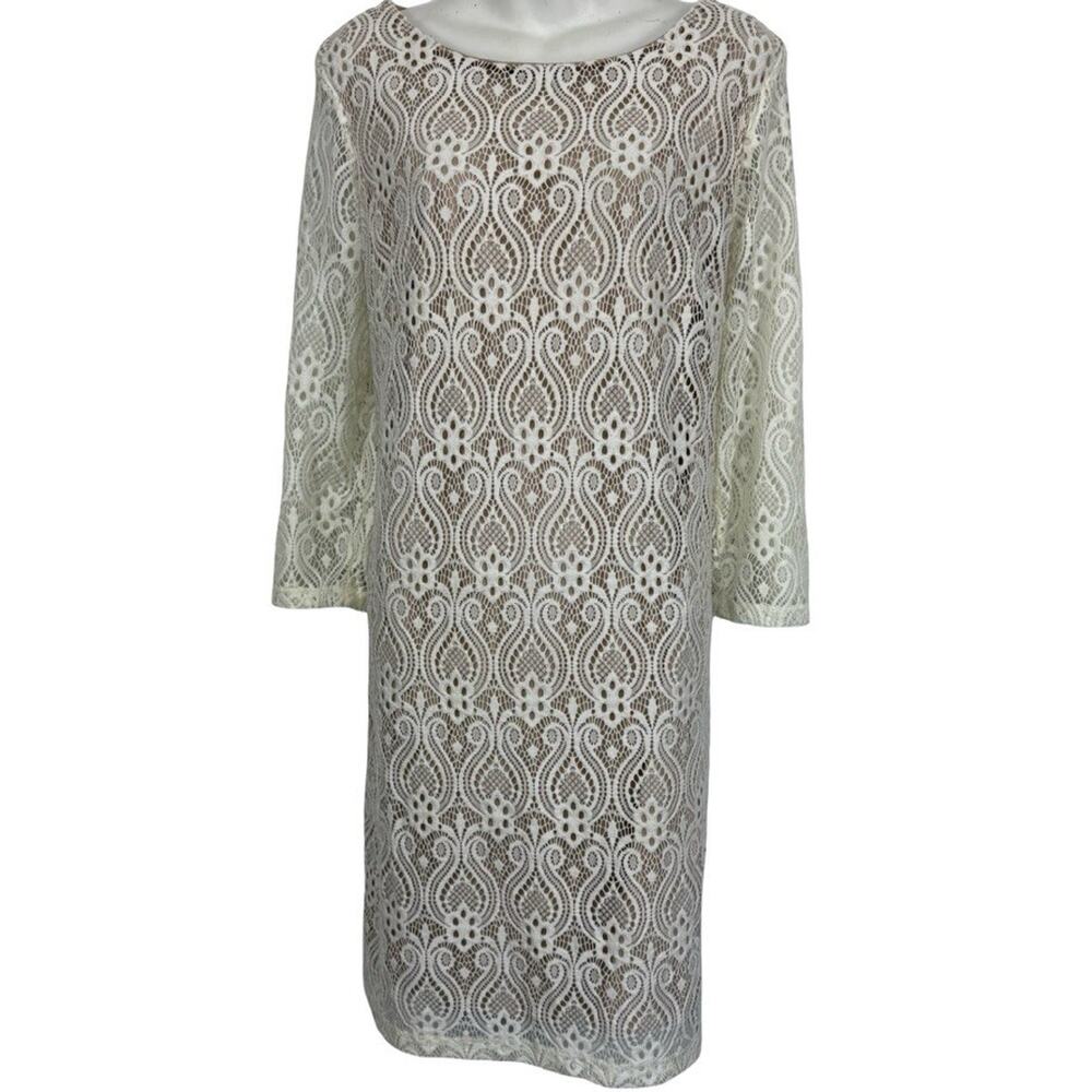 RN Studio Ronni Nicole Womens Ivory Nude Lined Lace Knee Length Dress sz 16